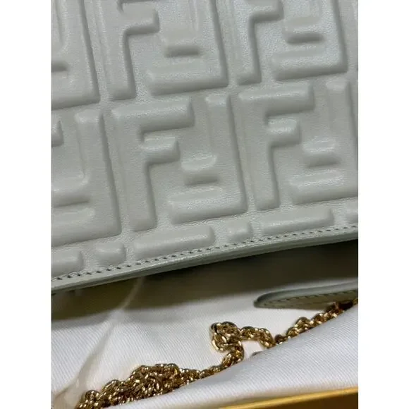 Fendi Wallet on Chain Baguette FF Leather Sage Green Crossbody Shoulder Bag - Picture 12 of 14